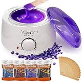 Auperwel Wax Warmer Waxing Kit - Hair Removal Hot Body Wax Heater Kit with 4 Hard Wax Beans 20 Waxing Spatulas (Hard Wax Kit)