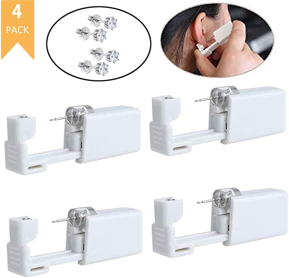 WONDS 4 Kits Disposable Ear Piercing Gun No Pain Sterile Women Ear Stud Piercing Gun Girls Safety Piercing Tool with Asepsis Ear Stud
