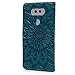 YOKIRIN LG V20 Case, Embossed Sunflower Premium PU Leather Wallet Flip Case Soft TPU Inner Bumper Card Holder Wrist Strap Shock Absorption Protective Phone Case for LG V20 (2016) - Blue Green