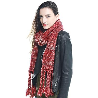 Christmas Scarf For Women, Winter Scarf with Tassel Reindeer Snowflake Knit Scarf Warm Christmas Scarf