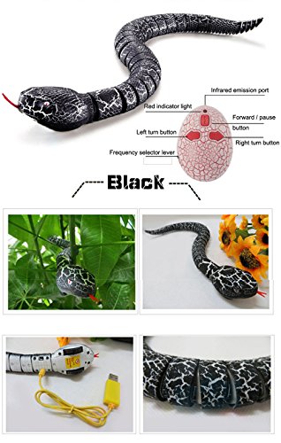 Amaping Remote Control Toy Snake Realistic Prank Rattlesnake Animal Trick Terrifying Mischief Toy (Black)