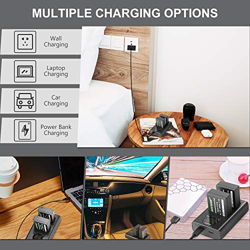 Neewer Kit Rechange Batterie et Chargeur pour NP-W126 pour Fujifilm X-T3 X-T2 X-T1 X-A5 X-E3 X-E2 X-E1 X100F X-H1 X-M1 X-Pro2 X-T20 et Plus (2 1500mAh Batterie/Double USB et Entrée de Type C) - Image 5