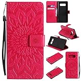Galaxy Note 8 Wallet Case,A-slim(TM) Sun Pattern Embossed PU Leather Magnetic Flip Cover Card Holders & Hand Strap Wallet Purse Case for Samsung Galaxy Note 8 - Red