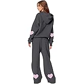 faweinjia Two Piece Sets for Women Heart Print Soft Fleece Sweatsuits Cute Y2k Comfy Preppy Oversized Hoodie Wide Leg Pants