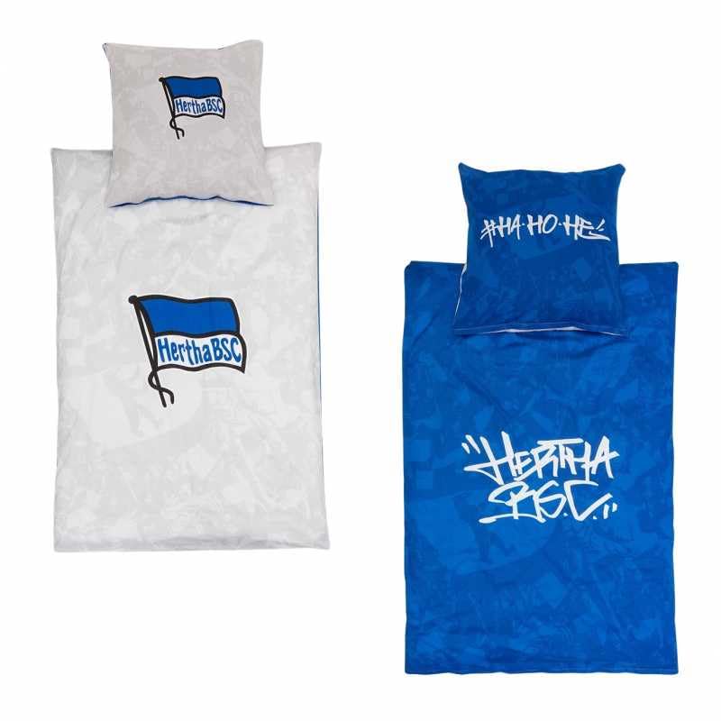 Hertha BSC Berlin Bed Linen Set ** Flag Sea ** in 135 x 200 cm and 80 x 80 cm Reversible Bed Linen Cotton Zip