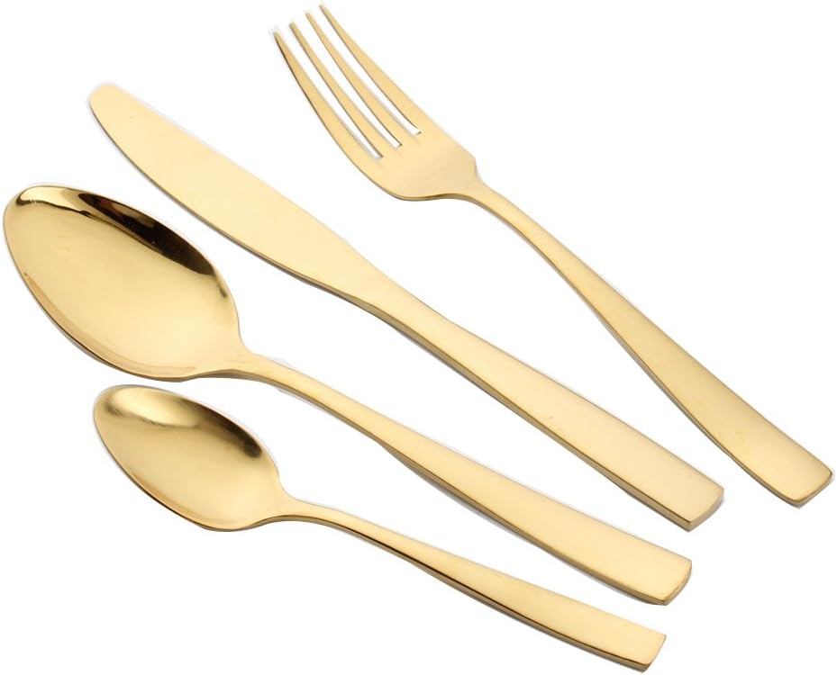 Enwinner 4-Pieces Flatware Set, Gold Stainless Steel Premium Eletroplating Cutlery Silverware Set (Gold)