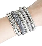 Fashion Bracelet for FitBit Flex, Avia, or Misfit Activity Tracker – The ROSIE Beaded and Braided Snap Bracelet in Grey – Activity Tracker Not Included