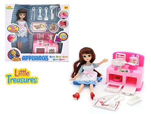 Pink Chef Mini Cooking Kitchen Set With Brunette Doll Kitchen