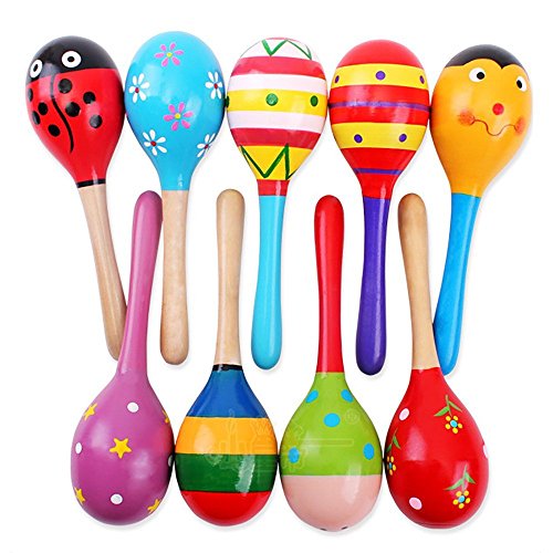 19x6cm Wooden Maraca Rattle Shaker Sand Hammer Ball Egg Baby Kids Musical Sound Toy Party Favor Fun Toy 1PC Color Random - Thumbnail 3