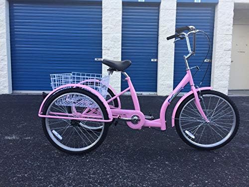 24" Low Step Easy Step Over Adult Tricycle Single Speed Pink Comfortable Big SEAT Large Basket