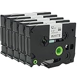 5 Pack Compatible Brother P-Touch TZE231 TZe-231 TZ231 Standard Laminated Label Tape Replacement for Brother P-Touch PT-D210 PT-H110 PT-H100 PT-D400, Black on White, 0.47