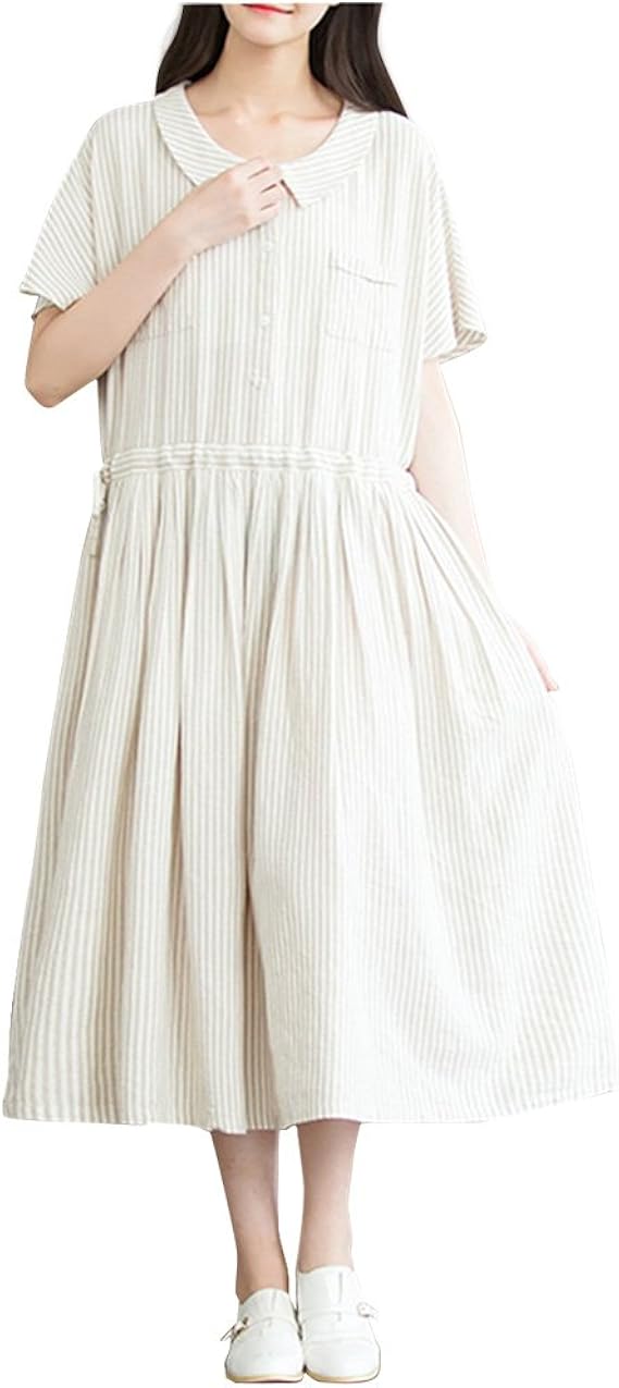 Amazon ブルー空 Bluesky 夏 森ガール 半袖 ロングワンピース ストライプ ゆるゆるな ドレス パーティードレス 通販