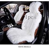 OFLBA Faux Sheepskin Car Seat Cover Universal Fit Artificial Fur Seat Covers for Cars Front Seats (White)