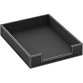 Leather Letter Tray, VOYUTHY Elegant Desk Organizer for Office Supplies, Mail, Paper, File, Magazine, Perfect Office Organization for Desktop (Black)