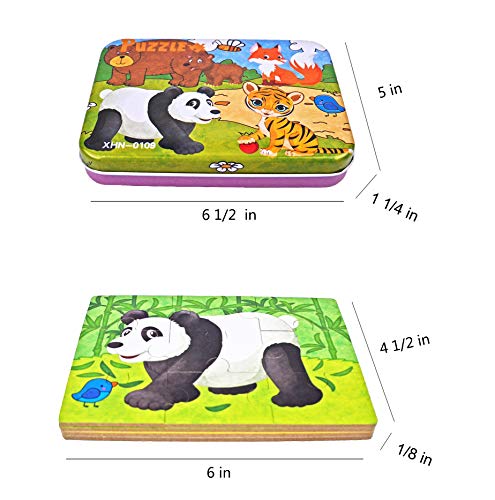 Vileafy Jungle Animal Series Jigsaw Puzzle Sets, 4-Pack 4 Complexities, Best for 3-5 Years Old Babies to Develop Dexterity and Problem Solving, Free Iron Box for Easy Storage, 6 1/2" X 4 1/2"