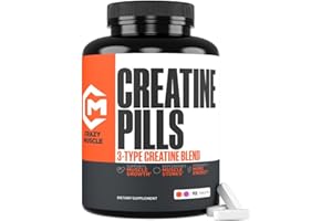 CRAZY MUSCLE Creatine Pills, 5g 3X Pure Creatine Monohydrate, Pre Workout Bulk Muscle Mass Gainer, High Absorption Easy to Take ThreeAtine 3 Type Optimum Performance for Lean Growth, 90 Tablets