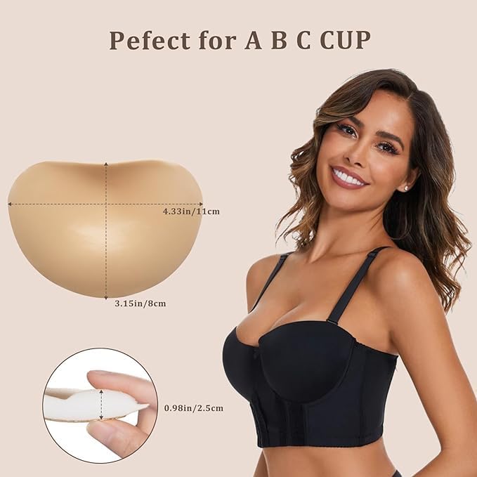 NimbusNote Adhesive Bra Pads Inserts, Sticky Bra Insert Removeable Silicone Triangle Push Up Bra Pads, 2 Pairs