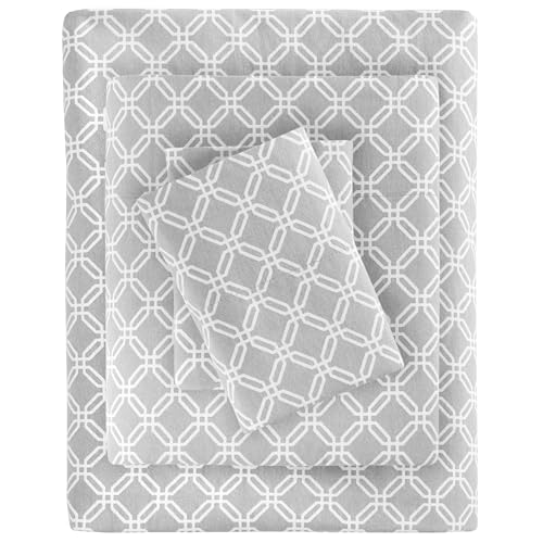 SLEEP PHILOSOPHY True North Cozy Flannel 100% Cotton Ultra Soft Cold Weather Sheet Set Bedding, Cal King, Grey Geo 4 Piece