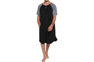 SANDBANK Men's Night Shirts for Sleeping Henley Neck Nightshirt Short Sleeve Big and Tall Loose Kaftan Night Shirts Sleepwear