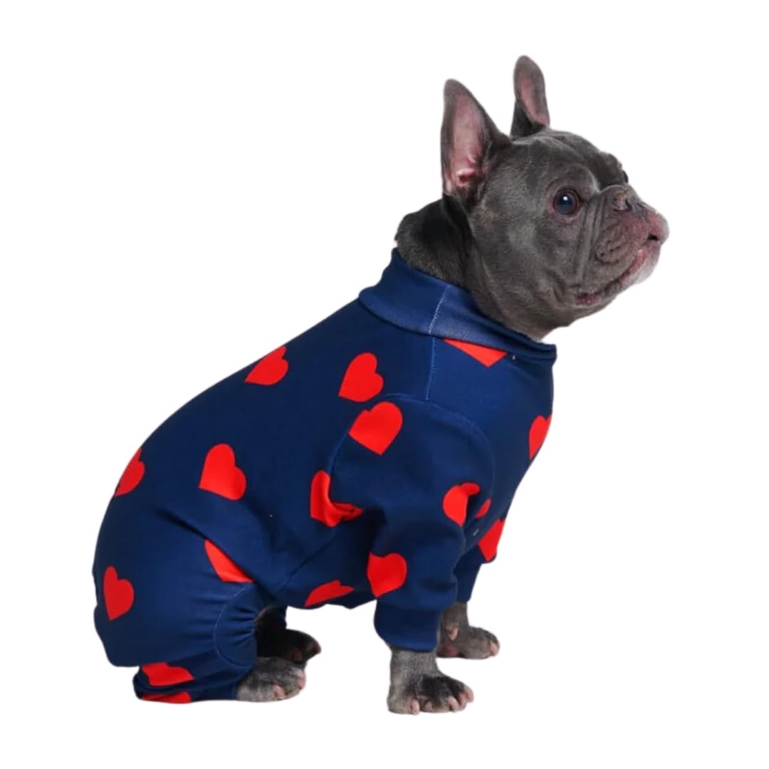 Spark Paws Dog Pyjama, Ultra-soft and 4-way stretch, Recovery-suit PJ Onesie for Small, Medium and Large Breeds - Hearts, XL