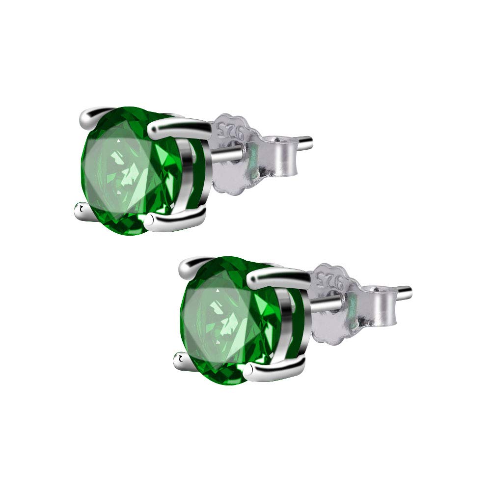 UHIBROS Sterling Silver Birthstone Stud Earrings Round Cubic Zirconia Diamond May