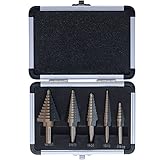 Titanium HSS Step Drill Bits Set with 1/4-Inch and 3/8-Inch Shanks By Rioa, SAE, 5-Piece with Aluminum Protective Case