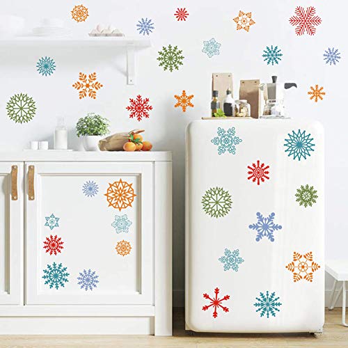 image for IARTTOP Christmas Colorful Snowflake Wall Decal (52pcs), Watercolor Sn
