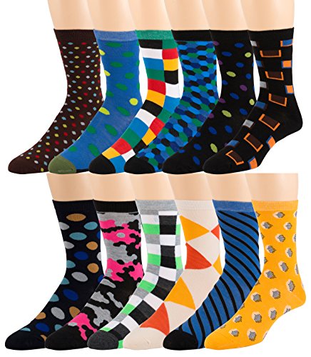 Men s pattern dress funky fun colorful socks 12 assorte…