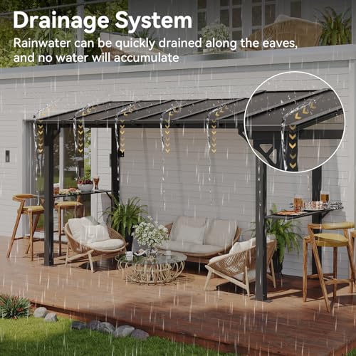 Aoxun 12x5 FT Black Grill Gazebo with Sloping Steel Roof & Polycarbonate Panel, Permanent Metal BBQ Canopy image 14