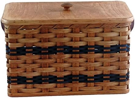 Amish Handmade Bread Box w/Lid and Leather Loop Handles IN BLUE