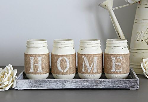 Rustic Decorative Jars with Wooden Tray as a Housewarming Gift Idea, Home or Table Decor