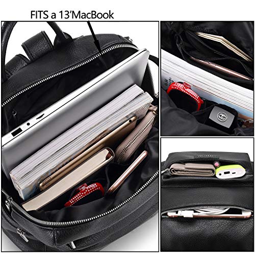 LING SHUIWEN Damen Rucksack Geldbörse Leder Cabrio Damen Rucksack Mehrzweck Design Leder Rucksack Große Reisetasche Damen Umhängetaschen Crossbody Umhängetasche Schwarz