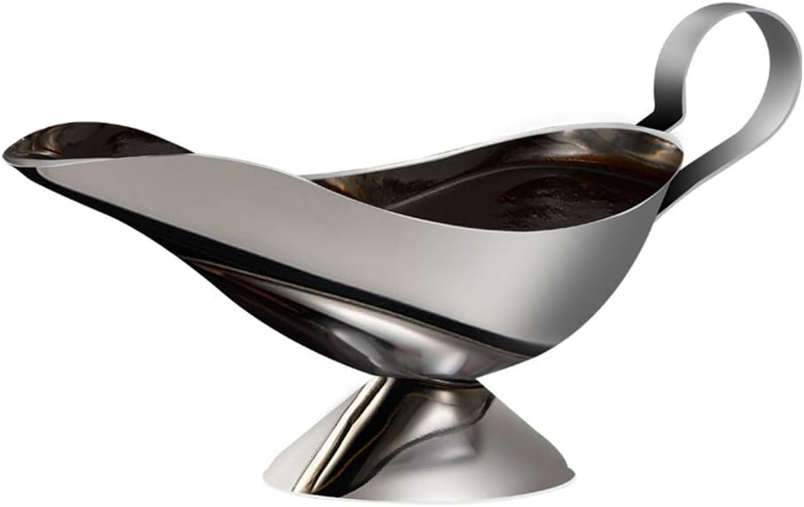 ZN Gravy Boat Stainless Steel Beefsteak Gravy Sauce Boat Container Plate Jug Server Pourer Tableware for Restaurant Hotel (150ml)