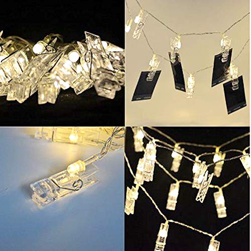 JMT 40 LEDs 20 Photo Clips String Lights,Bedroom Fairy Lights for Christmas Indoor Outdoor Home Garden Decoration to Hang Card, Polaroids & Pictures, 3AAA Battery Operated(13ft Warm White) - Thumbnail 4