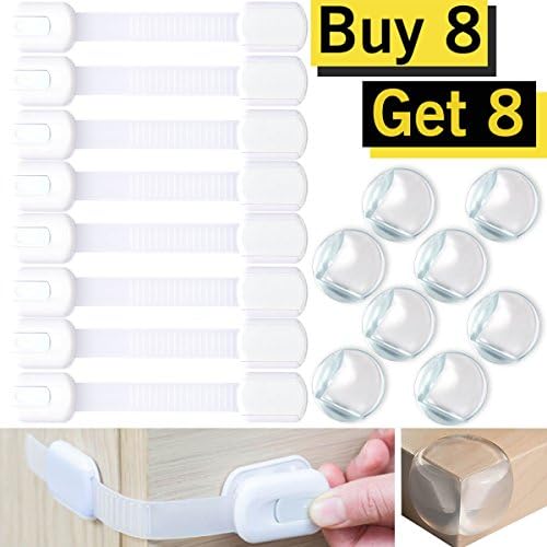 [FLASH SALE] Baby Safety Locks and Clear Corner Cushion Cover Combo - Best Quality Latches For Cabinets Drawers Appliances Toilet Seat Fridge Oven &amp; More, Super Strong 3M Adhesive | No Drilling