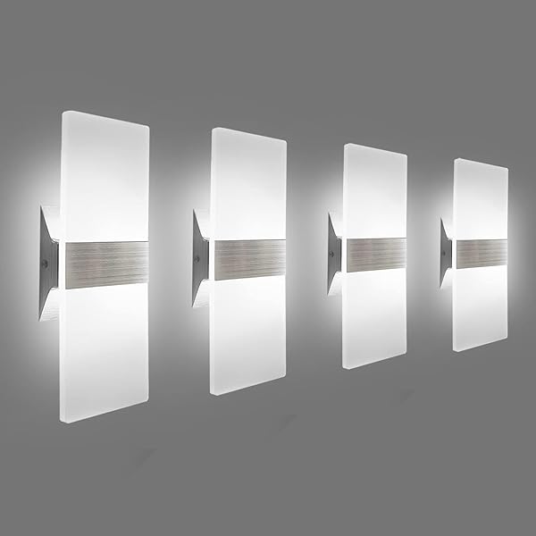 KICAAO MODERN WALL SCONCES 4 PACK, LED WALL LIGHT 10W, WALL SCONCE UP DOWNLIGHT, HARDWIRED ACRYLIC WALL LIGHT LIGHTING, SUITABLE FOR LIVING ROOM CORRIDOR BEDSIDE (COOL WHITE 6000K 4PACK)