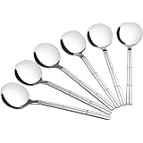 Lesbin 12-Piece Stainless Steel Soup Spoons – 7.3 Inch Round Bouillon Spoons, Durable & Easy Clean