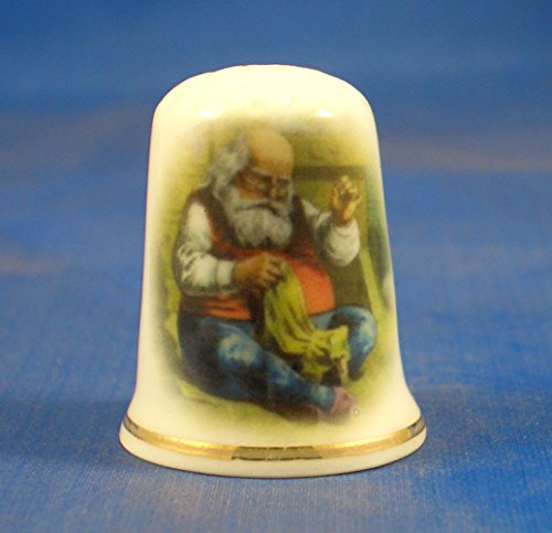 Porcelain China Thimble -- Santa Claus Sewing