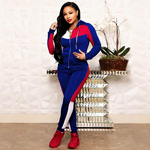 Deloreva Women Two Piece Outfits - Long Sleeve Zip Up Jacket Jogging Suit Pant Set Activewear Jumpsuit Blue M - Thumbnail 2