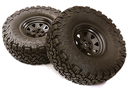 Integy RC Model Hop-ups C27248BLACK Realistic Spoke Off-Road 1.9 Size Wheel & All Terrain Tire (2) (O.D.=118mm)