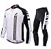 sponeed Men Biking Jersey Wear Full Sleeve Zip Cycle Pants Padded Road Ride Bike Shirt Leggings for Bicycle XL White