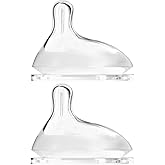 Oberni Baby Bottle Nipple, Off- Centered Nipples,100% Silicone,Replacement Baby Bottle Nipple for Babies, Newborn,Preemie 0-3 0-6 6-12 12+ Months 2 Pack (L(6-12 Month))