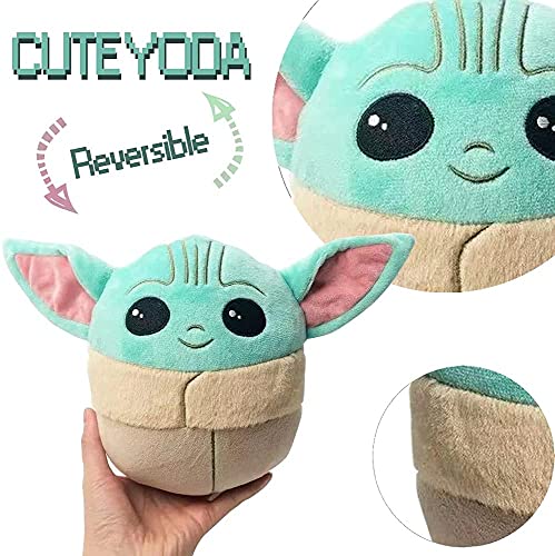 Baby Yoda Reversible Plushie Toys - 6.8 Inch Sided Flip Show Your Mood at All Times(Blue to Green)