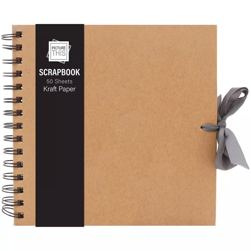 Set of 3D Sticker Pack and Tallon Kraft Small/Medium/Large Square Scrapbook- Quality Brown Kraft Paper Scrapbook with Ribbon (Medium 20cm x 20cm - 50 Sheets)