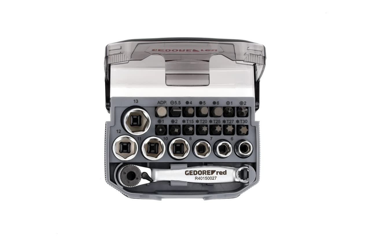 GEDORE red Bit ratchet set, 23-piece, Bit set with bit holder and screwdriver inserts, 1/4", 6.3 mm, R49005023