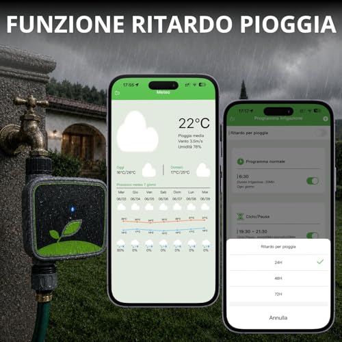 domyno WiFi Smart Garden Watering Timer with RF Hub Included, Tuya Smart Life App Water Programmer, Rain Delay, Manual Mode, Timer for Lawn Garden Pots