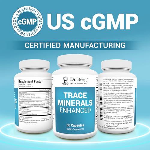 Dr. Berg's Trace Minerals Enhanced Complex - Complete with 70+ Nutrient-Dense Health Mineral - 100% Natural Ingredients - Dietary Supplements - 60 Capsules