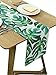 BOXAN Classic White Linen Burlap Table Runner with Green Tropical Monstera Palm Leaves for Spring Summer Wedding Party Birthday Party Home Decor, Hawaii Luau Party Decor, 12x72 inch