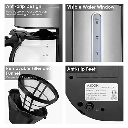 Coffee Maker, Aicok 12 Cup Coffee Maker, Coffee Maker Programmable, Coffee Pot, Coffee Filter