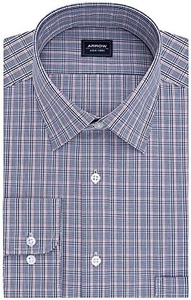 Arrow Men's Big & Tall Regular-Fit Plaid Poplin Wrinkle Free Dress Shirt, Salmon (Neck 19 Sleeve 35/36 Tall)